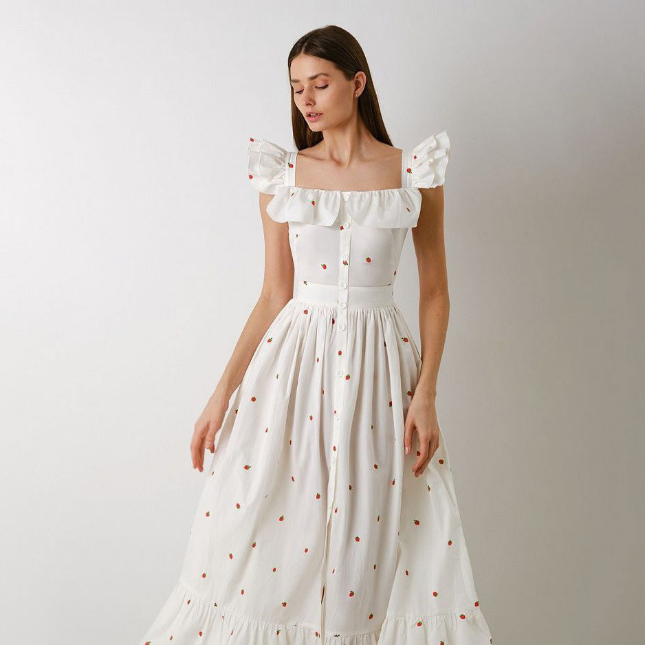 Robe florale française à col carré pour femmes