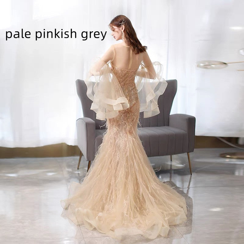 Golden Mermaid Evening Dress Ladies Banquet