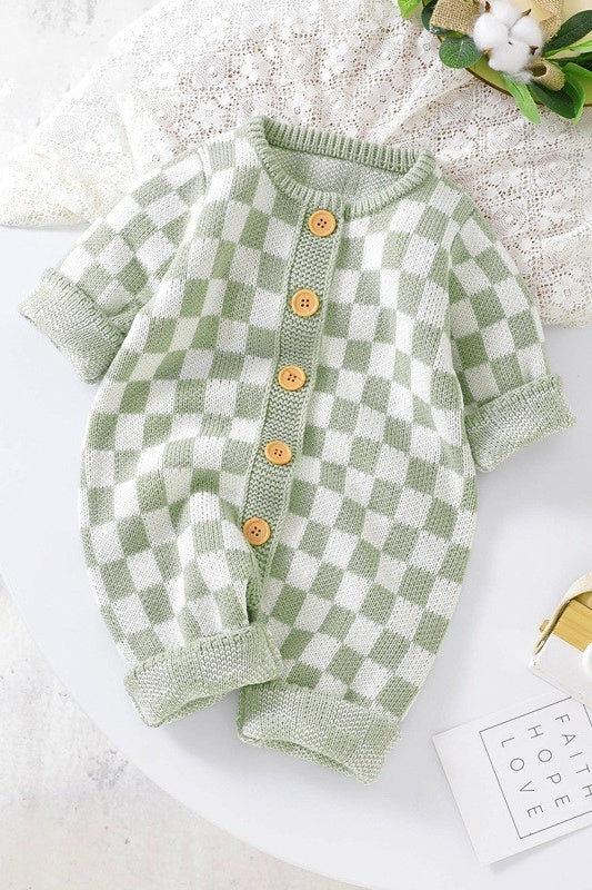 Ins New Chessboard Baby One-piece Garment Thousand Bird Pattern Knitting