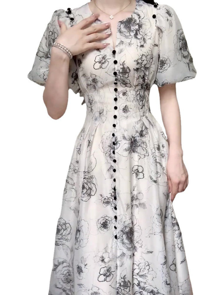 Vestido con estampado floral de tinta para mujer