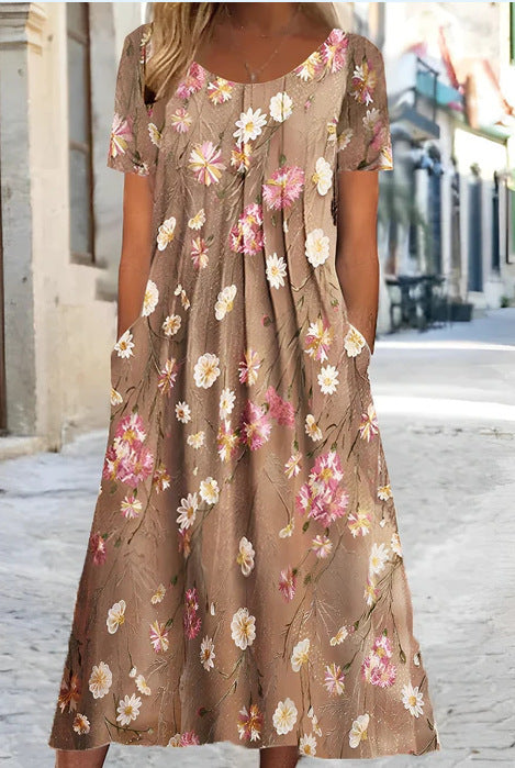 Robe à manches courtes florale gracieuse et à la mode pour femmes